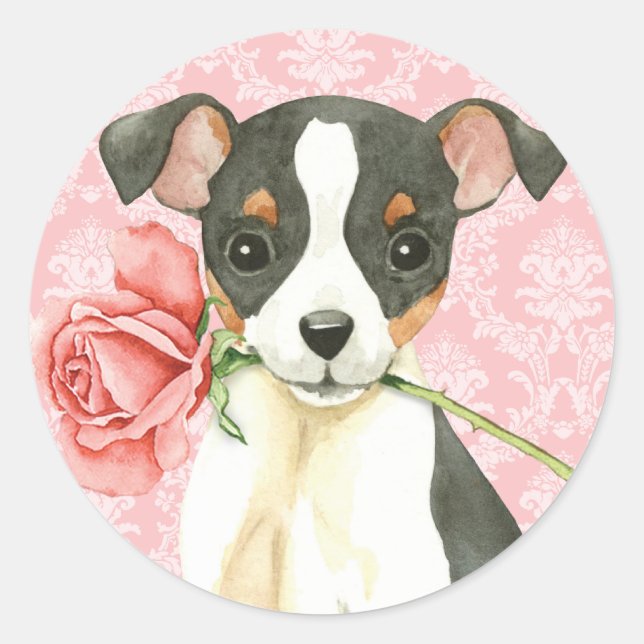 Valentine Rose Toy Fox Terrier Classic Round Sticker (Front)