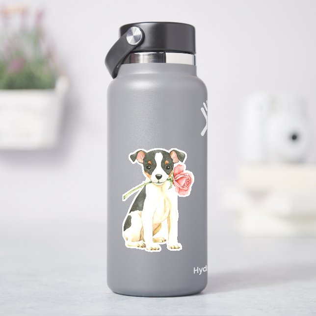 Valentine Rose Toy Fox Terrier Vinyl Sticker (HydroFlask)