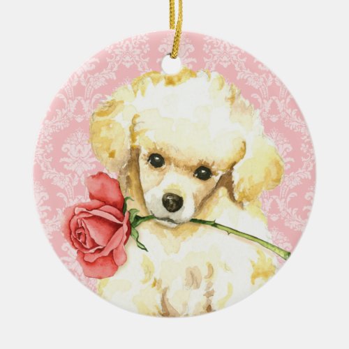 Valentine Rose Toy Poodle Ceramic Ornament
