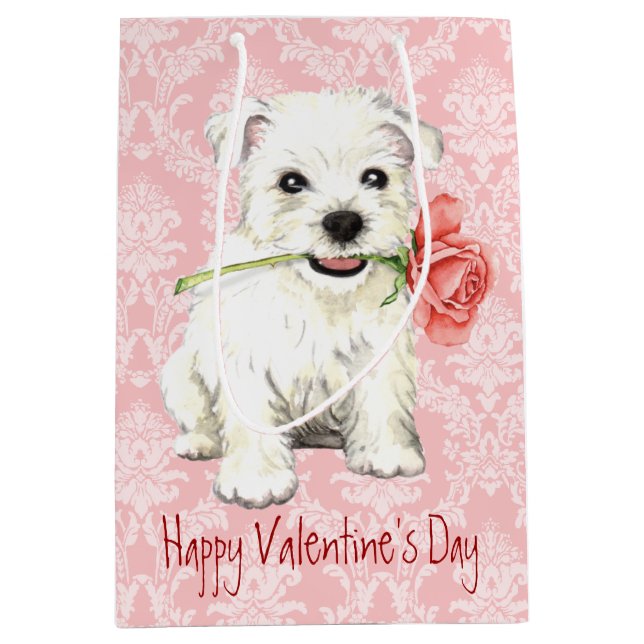 Valentine Rose Westie Medium Gift Bag (Front)