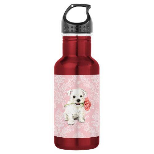 Valentine Rose Westie Water Bottle