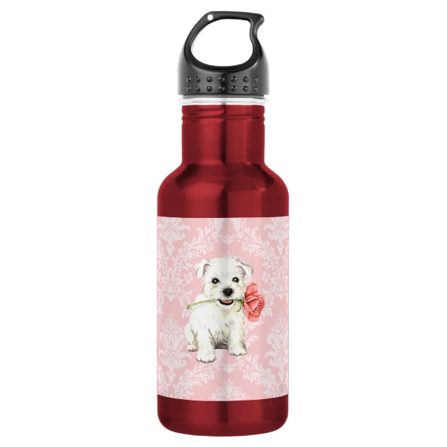 Valentine Rose Westie Water Bottle (Front)