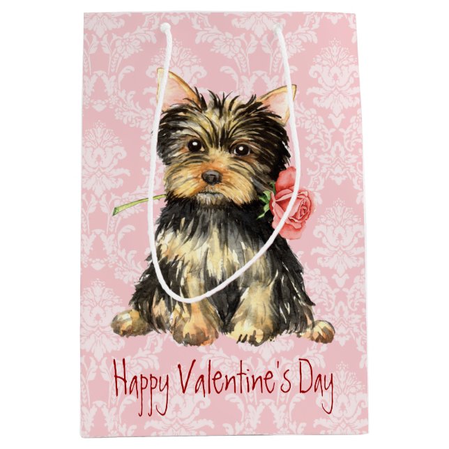 Valentine Rose Yorkie Medium Gift Bag (Front)