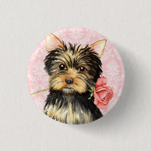 Valentine Rose Yorkie Pinback Button