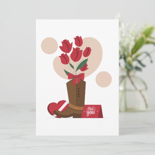 Valentine Roses Cowboy Boot Holiday Card