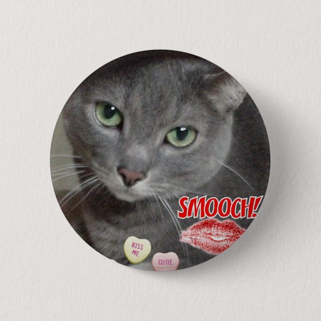 Valentine Russian Blue Cat Button (Front)