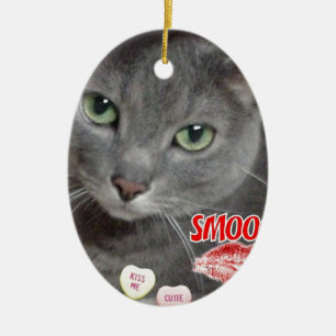 Valentine Russian Blue Cat Ceramic Ornament