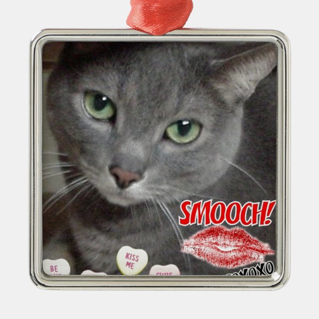 Valentine Russian Blue Cat Metal Ornament (Front)