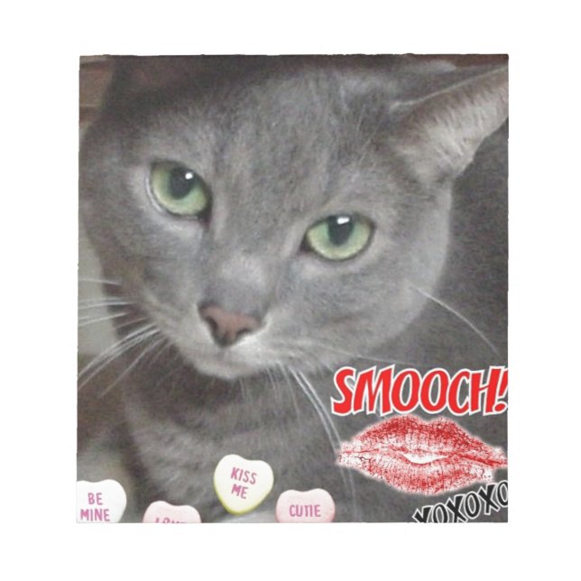 Valentine Russian Blue Cat Notepad (Front)