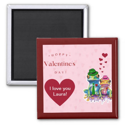 Valentineâs Colorful Frog Couple with Hearts Magnet