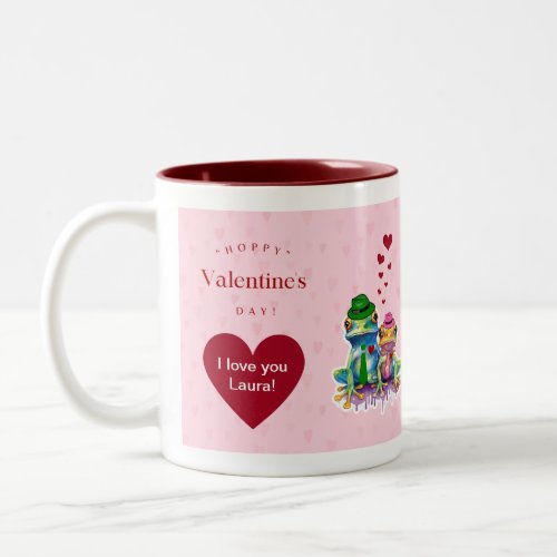 Valentines Colorful Frog Couple with Hearts Two_Tone Coffee Mug