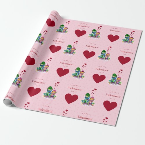 Valentineâs Colorful Frog Couple with Hearts Wrapping Paper