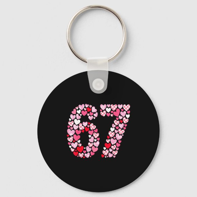 Valentine’s Day 67 Hearts Romantic Funny Six Seven Keychain (Front)
