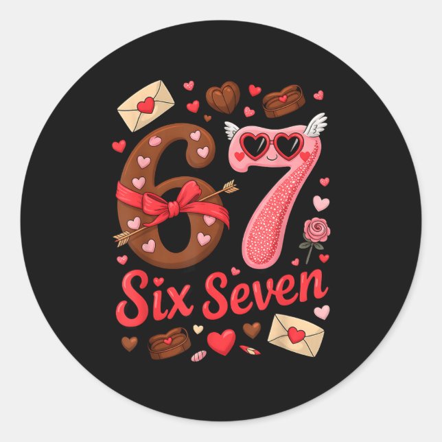 Valentine’s Day 67 Meme Filled With Hearts Funny S Classic Round Sticker (Front)