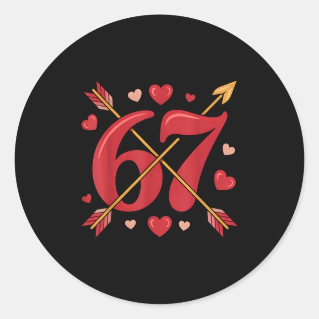 Valentine’s Day 67 Meme Filled With Hearts Funny S Classic Round Sticker (Front)
