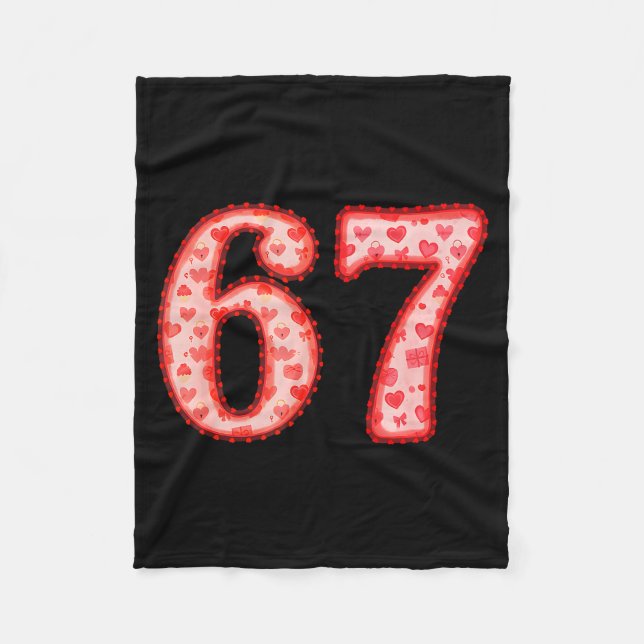 Valentine’s Day 67 Meme Filled With Hearts Funny S Fleece Blanket (Front)