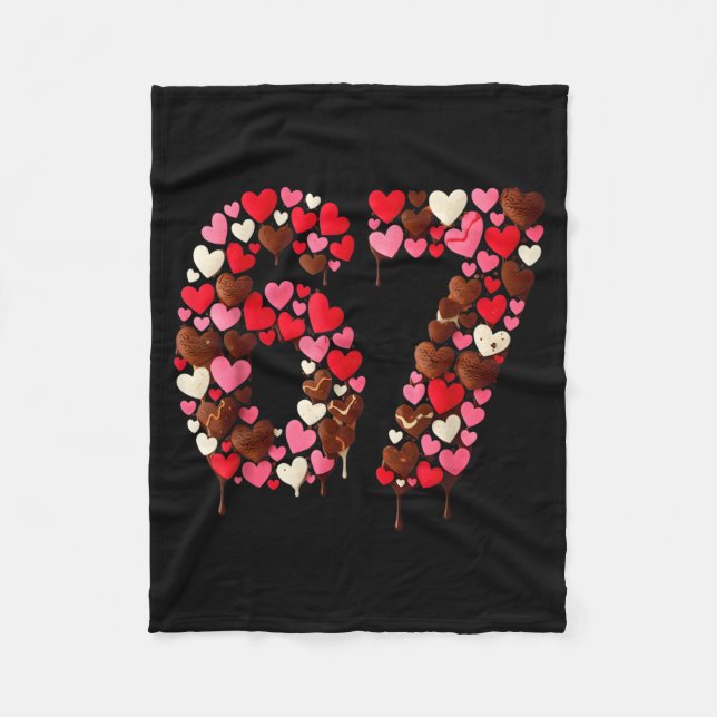 Valentine’s Day 67 Meme Filled With Hearts Funny S Fleece Blanket (Front)