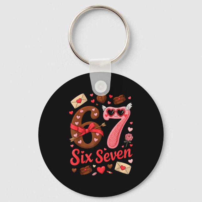 Valentine’s Day 67 Meme Filled With Hearts Funny S Keychain (Front)