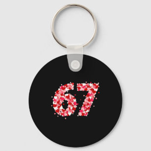 Valentine’s Day 67 Meme With Hearts Funny Six Seve Keychain