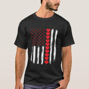 Valentine s Day American Flag Red Hearts US Patrio T-Shirt
