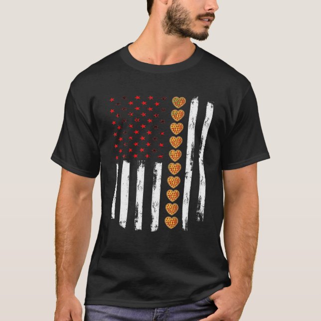 Valentine s Day American Flag Red Hearts US Patrio T-Shirt (Front)