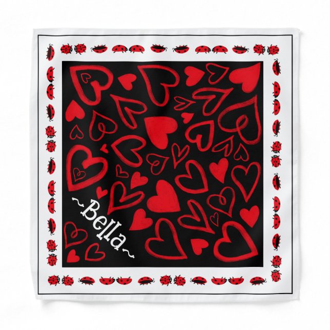 Valentine’s Day bandana Red&black hearts Pet name (Front)