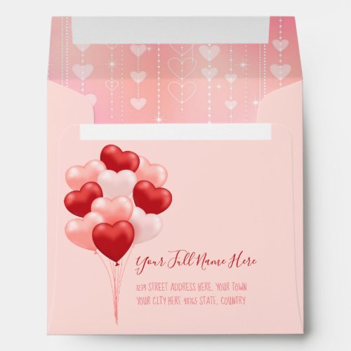 Valentines Day Blush Pink Hearts Balloon Matching Envelope