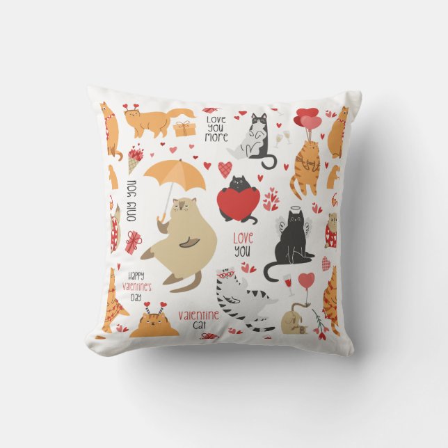 Valentine’s Day Cat Throw Pillow (Front)