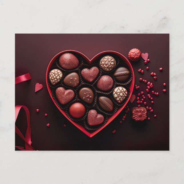 valentine`s day chocolates in a heart shaped box postcard (Front)