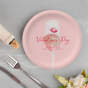 Valentine’s Day Cocktail Party Pink Rosé Paper Plates