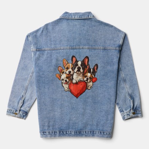 Valentine s Day Corgi Dog Heart Funny Puppy Corgi  Denim Jacket