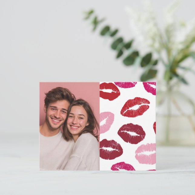 Valentine’s Day Custom Photo Kisses Postcard (Standing Front)