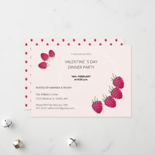 Valentines Day Dinner Party Watercolor Raspberry Holiday Card