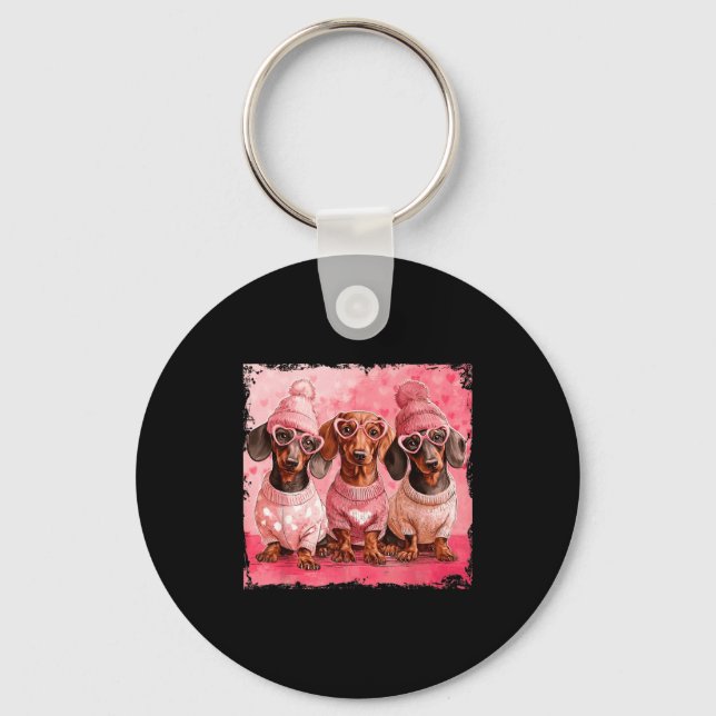 Valentine’s Day Dog Cute Dachshund Dogs For Dog Mo Keychain (Front)