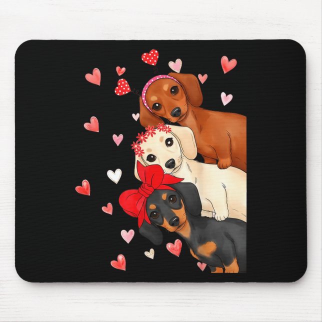 Valentine’s Day Dog Cute Dachshund Dogs For Dog Mo Mouse Pad (Front)