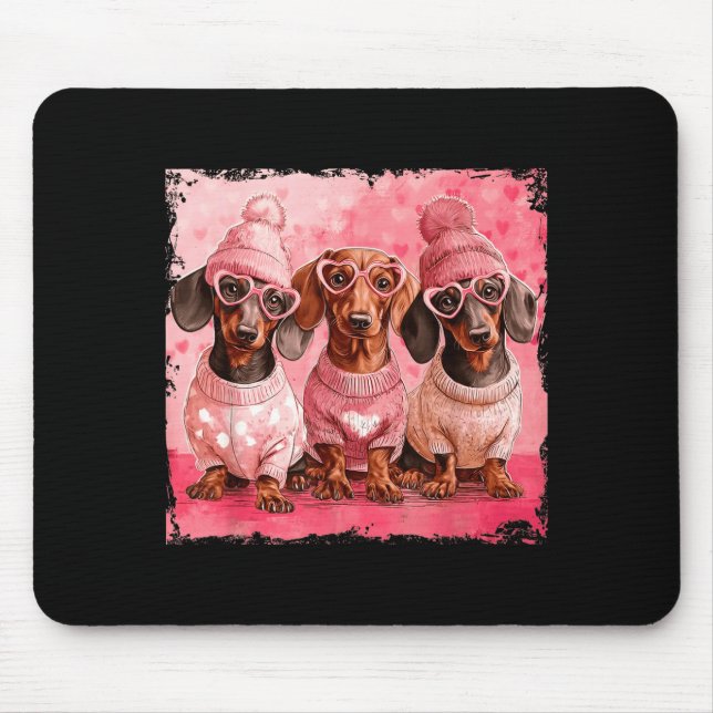 Valentine’s Day Dog Cute Dachshund Dogs For Dog Mo Mouse Pad (Front)