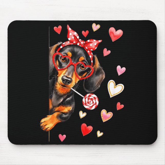 Valentine’s Day Dog Cute Dachshund Dogs For Dog Mo Mouse Pad (Front)