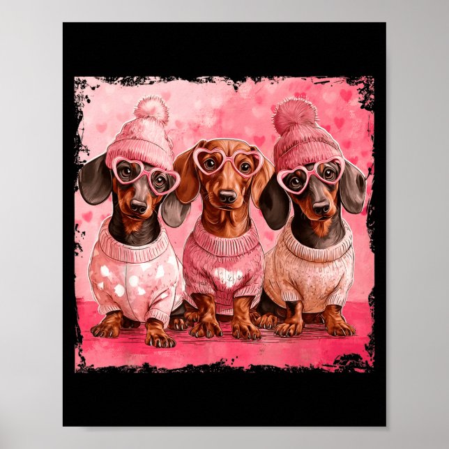 Valentine’s Day Dog Cute Dachshund Dogs For Dog Mo Poster (Front)