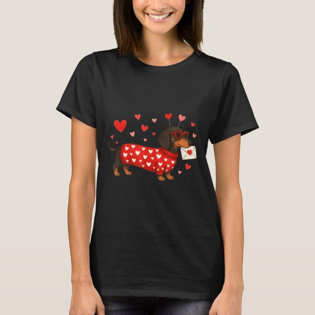 Valentine’s Day Dog Cute Dachshund Dogs For Dog Mo T-Shirt (Front)