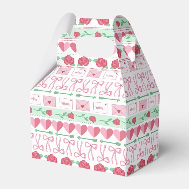 Valentine’s Day Fair Isle Inspired Pink and Green Favor Boxes (Front Side)