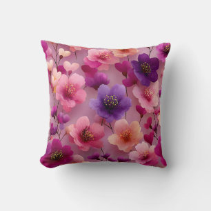 Valentine’s Day Floral Romantic Pink Purple Throw Pillow