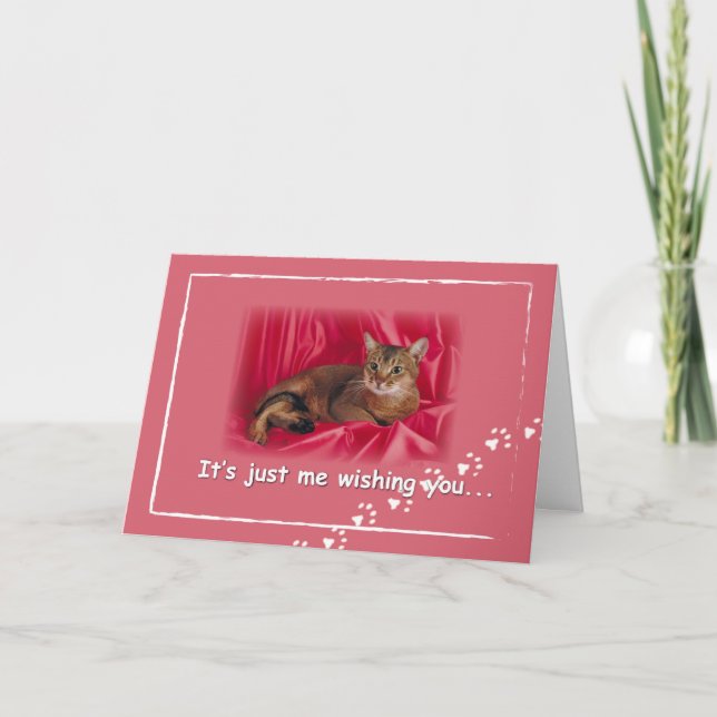 Valentine’s Day From Cat, Paw Prints on Pink Holiday Card (Front)