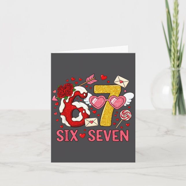 Valentine’s Day Funny 67 Meme Six Seven 6 7 Hearts Card (Front)