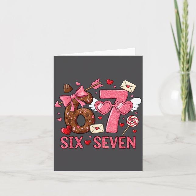 Valentine’s Day Funny 67 Meme Six Seven 6 7 Hearts Card (Front)