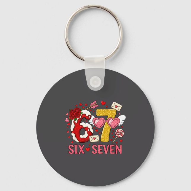 Valentine’s Day Funny 67 Meme Six Seven 6 7 Hearts Keychain (Front)