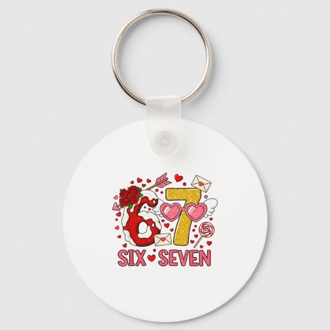 Valentine’s Day Funny 67 Meme Six Seven 6 7 Hearts Keychain (Front)