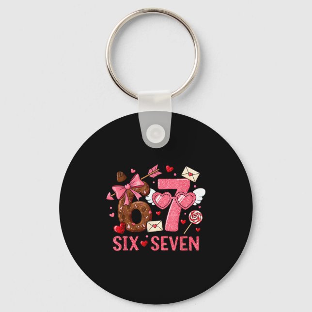 Valentine’s Day Funny 67 Meme Six Seven 6 7 Hearts Keychain (Front)