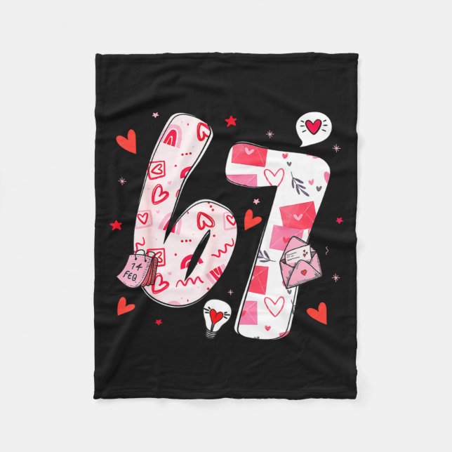 Valentine’s Day Funny 67 Meme Six Seven 6 7 Valent Fleece Blanket (Front)