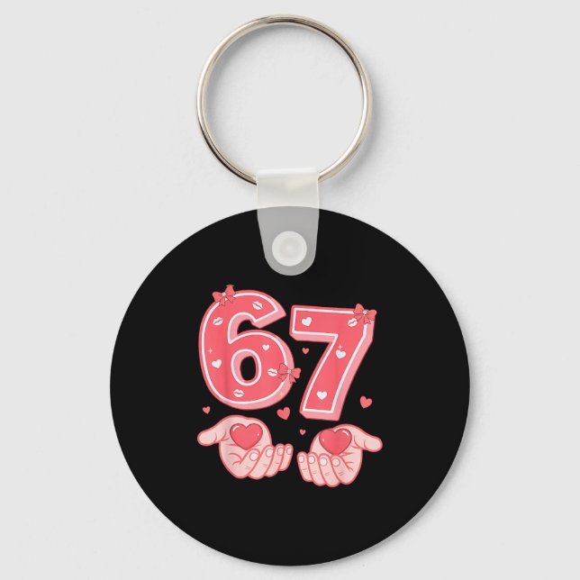 Valentine’s Day Funny 67 Meme Six Seven 6 7 Valent Keychain (Front)