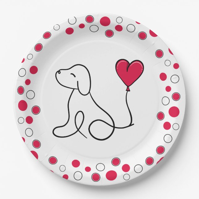 Valentine’s Day Galentine’s Day Dog Party Paper Plates (Front)